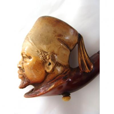 French 19th Century Meerschaum Pipe African Soldier Napoleon III Smoking Pipe