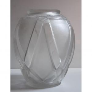 Hunebelle - French Art Deco 1930 Art Deco Vase Modernist Geometric Glassware Signed
