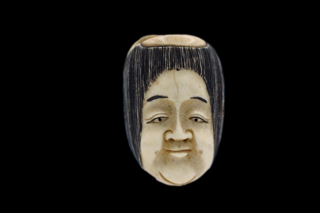 Netsuke Deux Masques En Os-photo-3