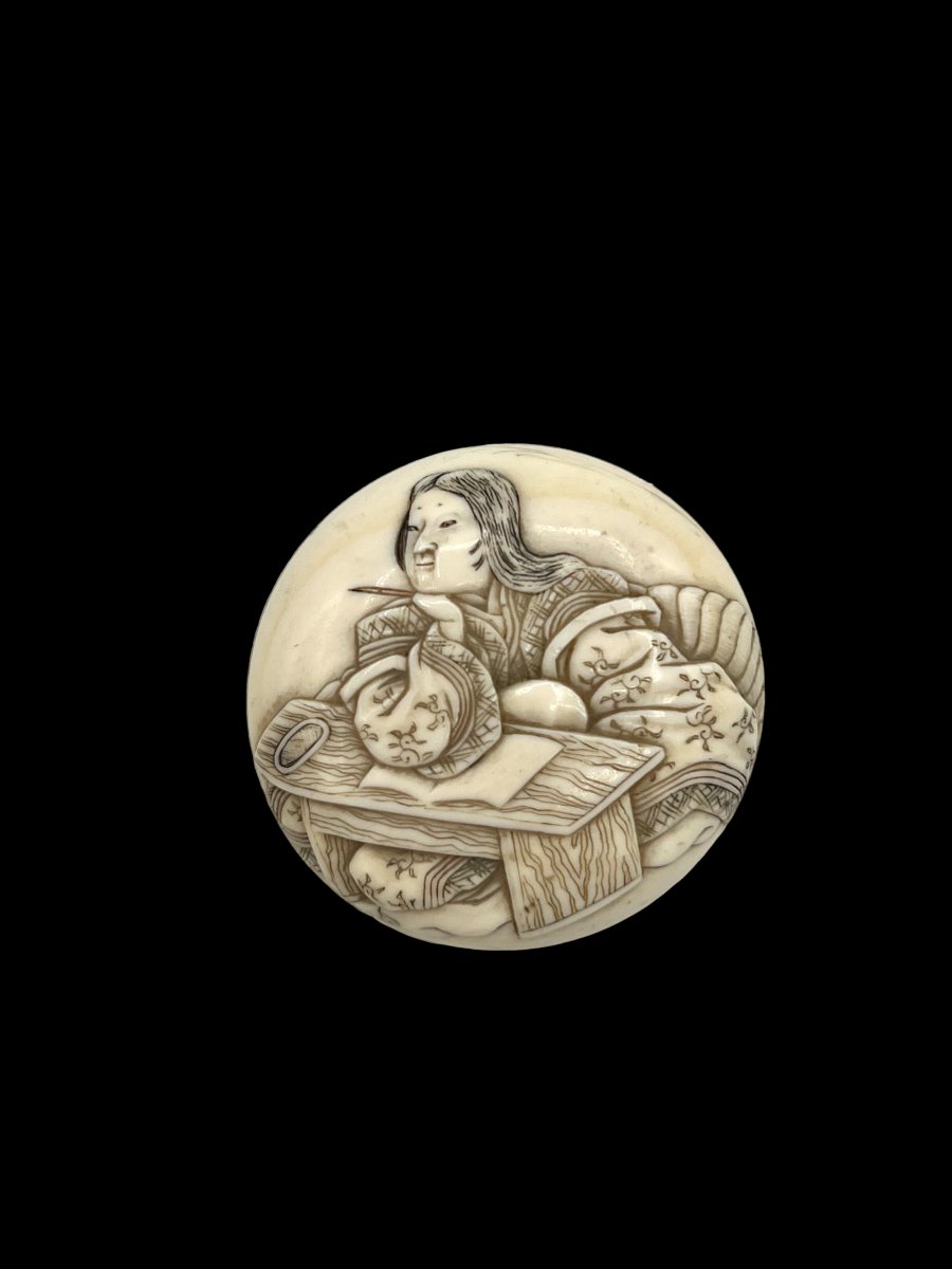 Manju netsuke de la poétesse Ono no Komachi-photo-2