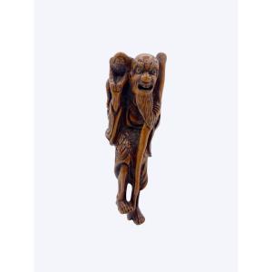 Netsuke Wood Gama Sennin - Edo Period