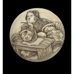 Manju netsuke de la poétesse Ono no Komachi