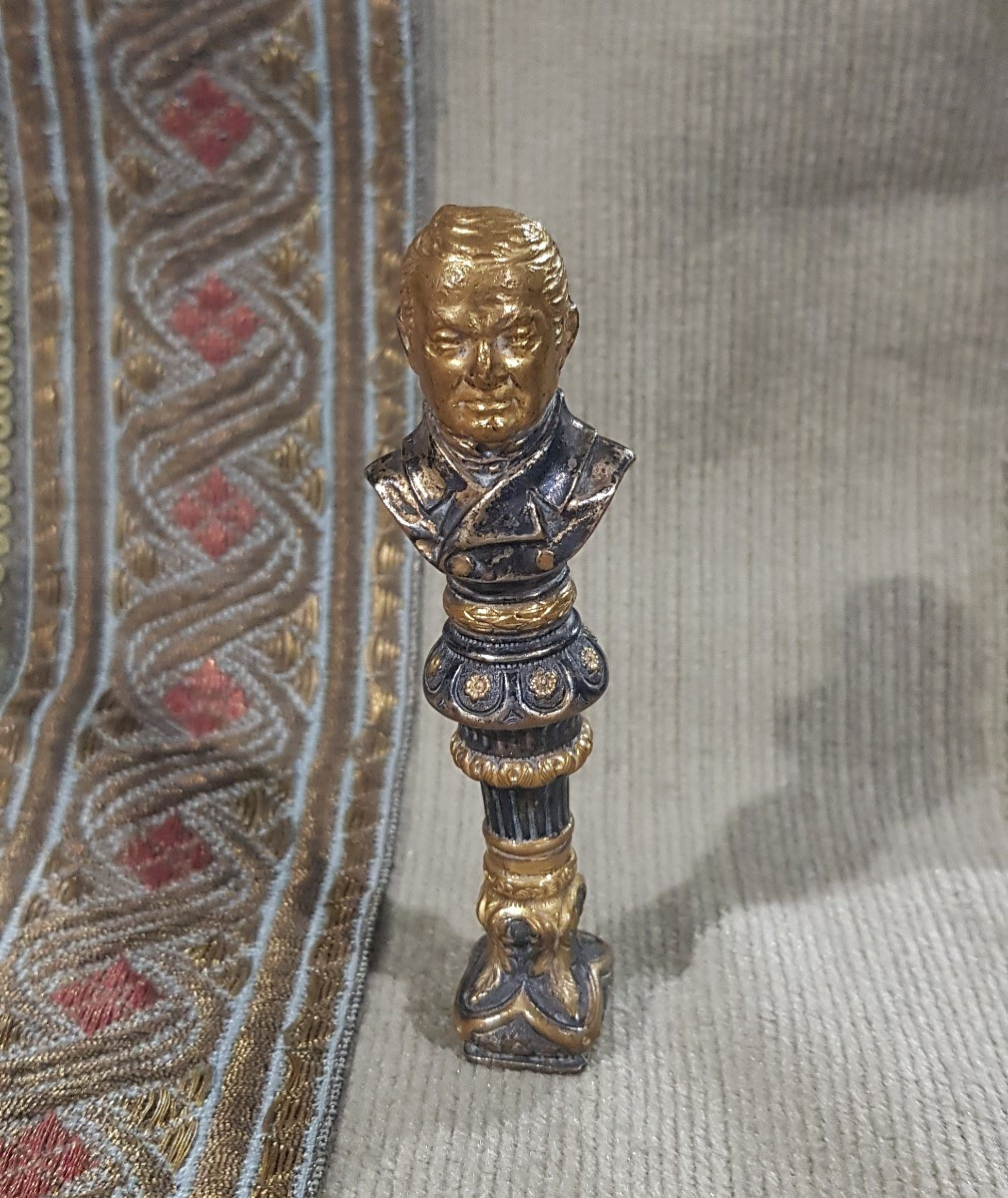 Sceau à cacheter buste homme bronze argenté 
