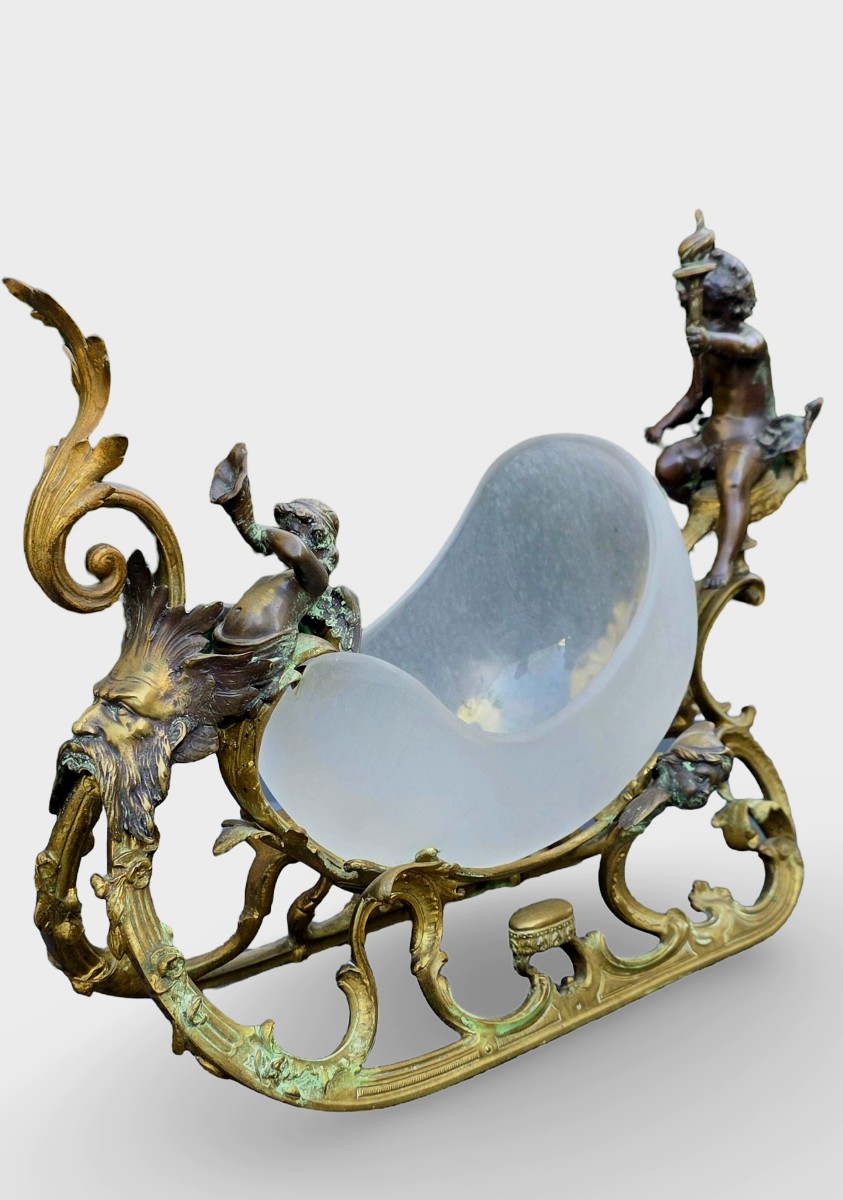Gilded And Patinated Bronze Cherub Sleigh-photo-2