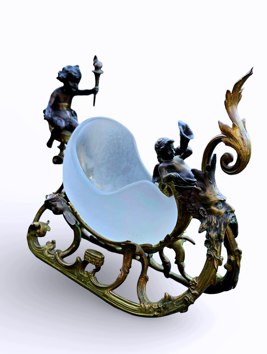 Gilded And Patinated Bronze Cherub Sleigh-photo-3