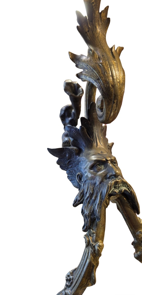 Gilded And Patinated Bronze Cherub Sleigh-photo-4
