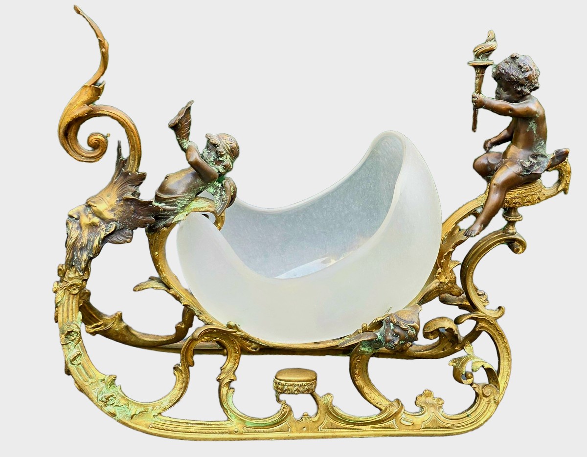 Gilded And Patinated Bronze Cherub Sleigh