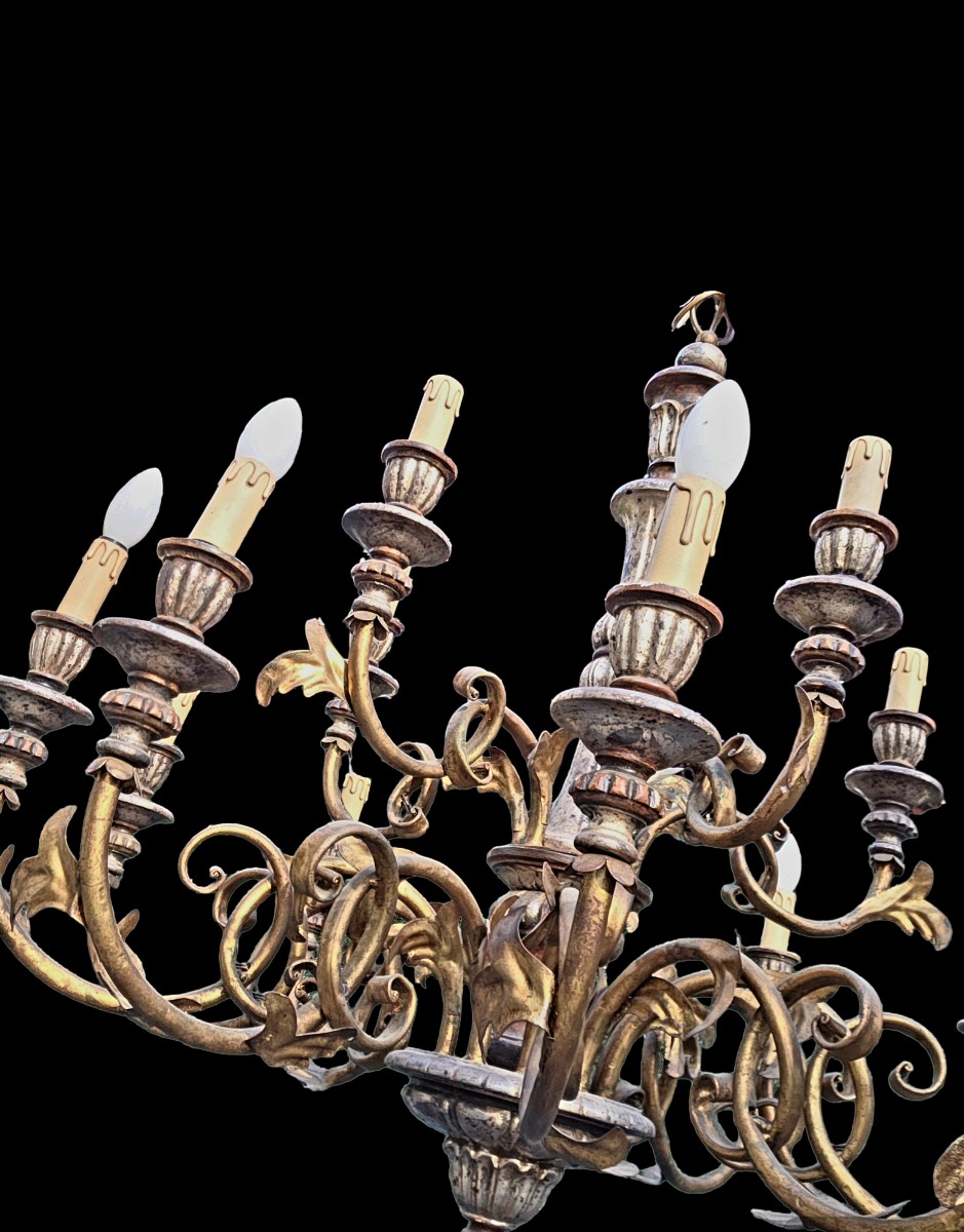 Grand Lustre en bois et tôle italie 1950-photo-3