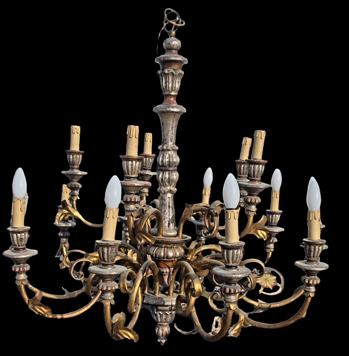 Grand Lustre en bois et tôle italie 1950