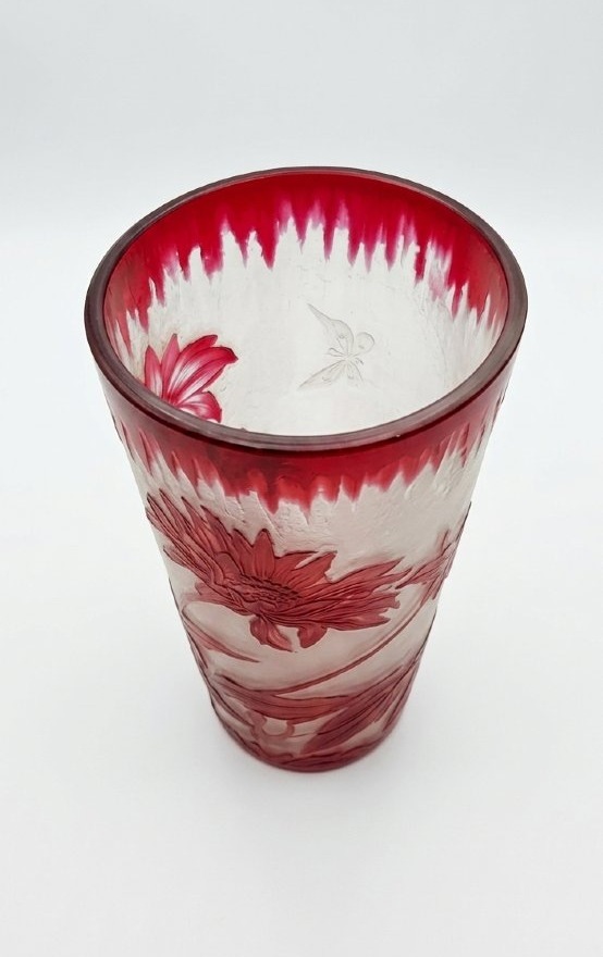 Red Tubular Vase (charles Vessière)-photo-3