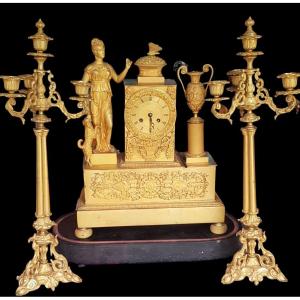 Gilt Bronze Mantelpiece Set With A Theme Of Peace And Fidelity.