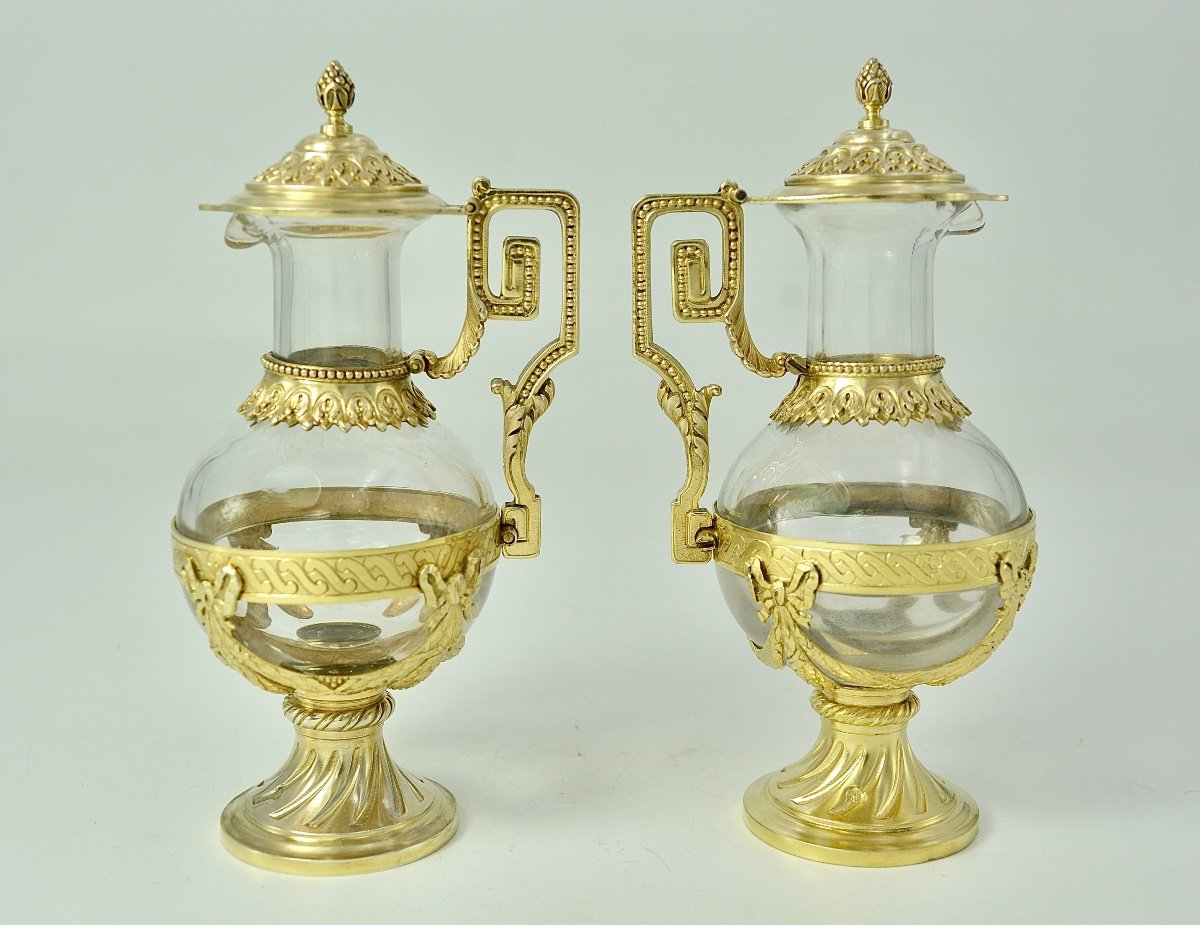 Paire De Burettes En Cristal Et Vermeil. France XIXe Siecle -photo-4