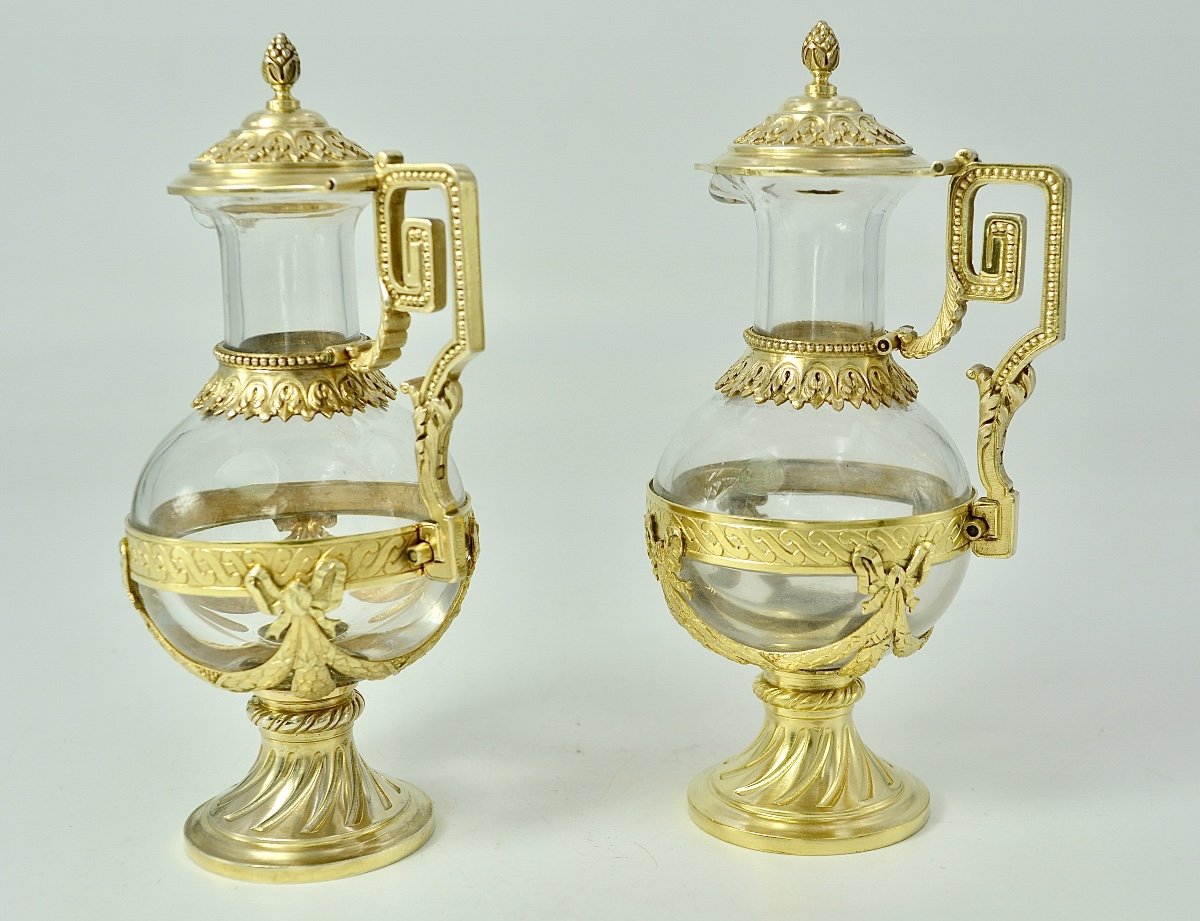Paire De Burettes En Cristal Et Vermeil. France XIXe Siecle -photo-1