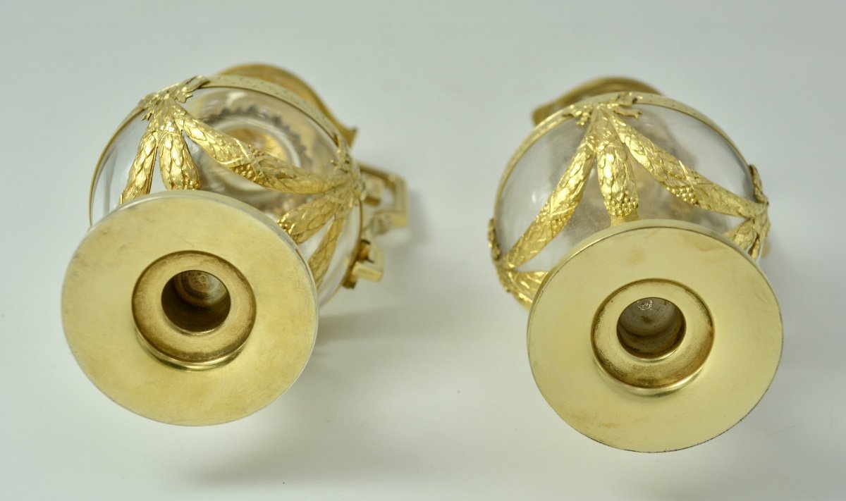 Paire De Burettes En Cristal Et Vermeil. France XIXe Siecle -photo-2