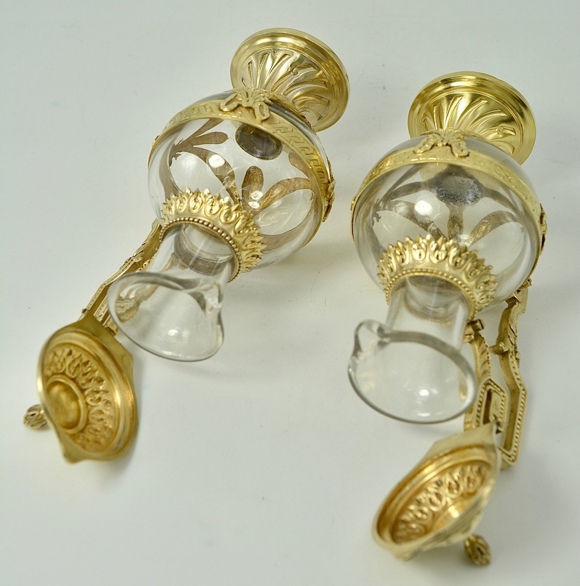 Paire De Burettes En Cristal Et Vermeil. France XIXe Siecle -photo-6