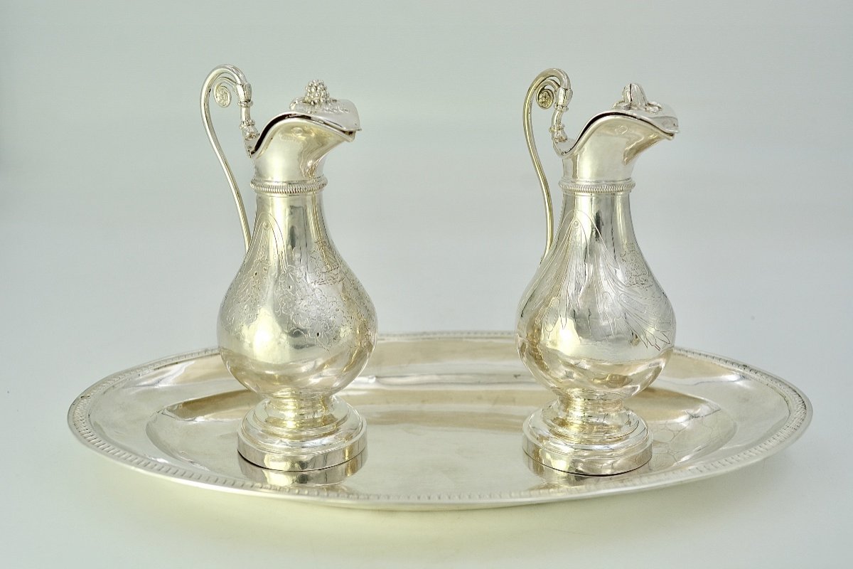Cruets And Their Silver Tray, France Circa 1820