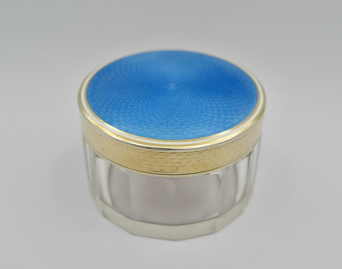Art Deco Period. Glass And Silver Enamel Toilet Box. France