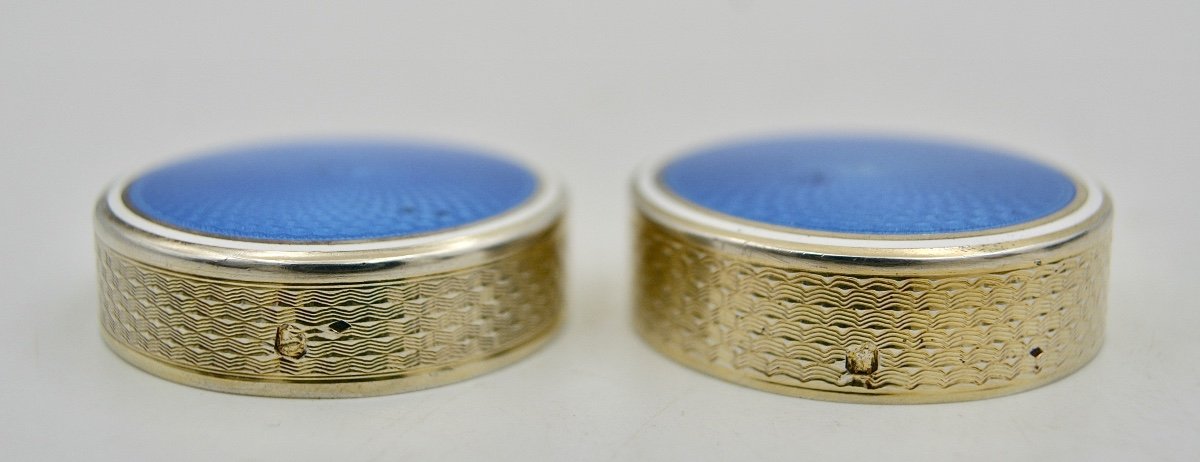 Art Deco Period, Pair Of Silver Enamel Glass Toilet Boxes / Tubes-photo-4