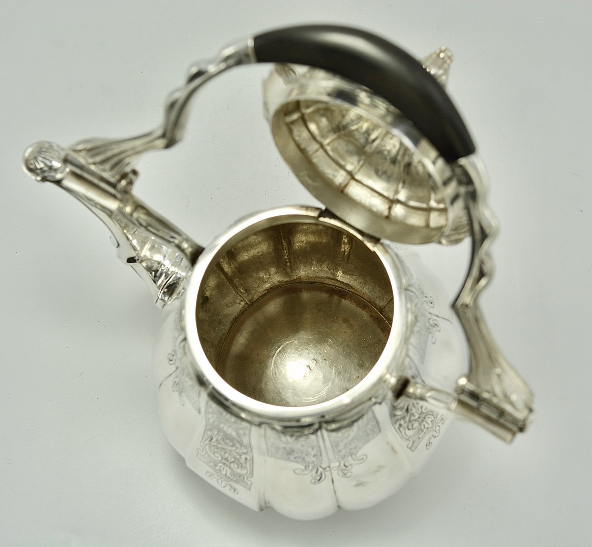 Teapot With Its Support And Burner. Silver, Belgium Circa 1910-photo-4