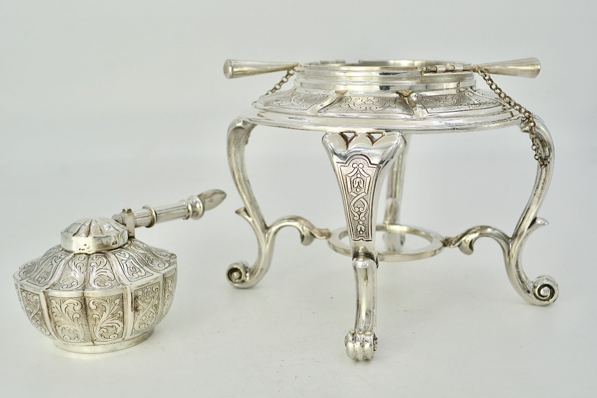 Teapot With Its Support And Burner. Silver, Belgium Circa 1910-photo-5