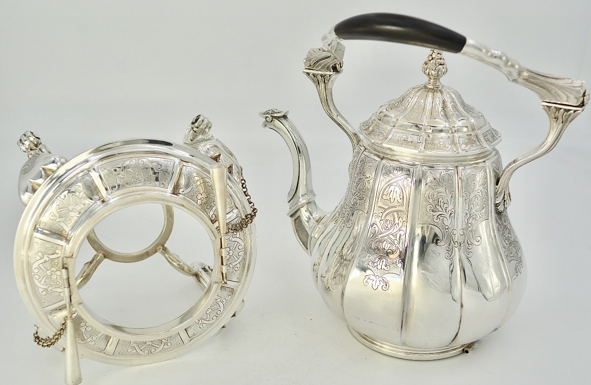 Teapot With Its Support And Burner. Silver, Belgium Circa 1910-photo-6