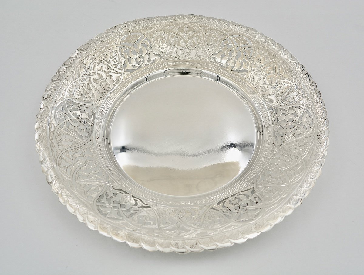 Silver Tray, Oriental Work Middle Of The Twentieth Century-photo-2