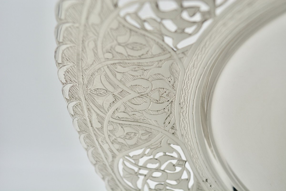 Silver Tray, Oriental Work Middle Of The Twentieth Century-photo-4
