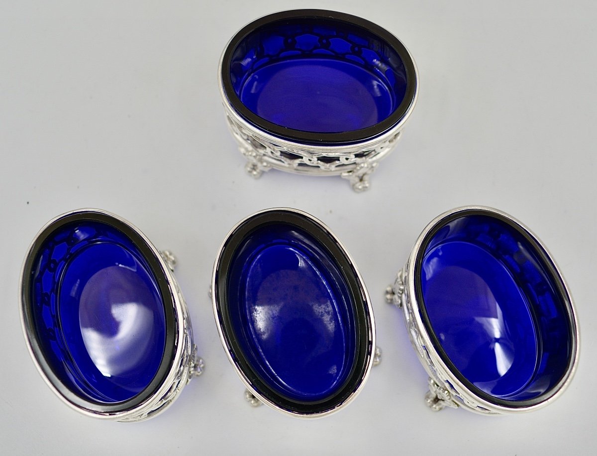 Ensemble: Quatre Salerons En Argent Et Cristal Bleu, Par Turquet Orfèvre Vers 1855-photo-4