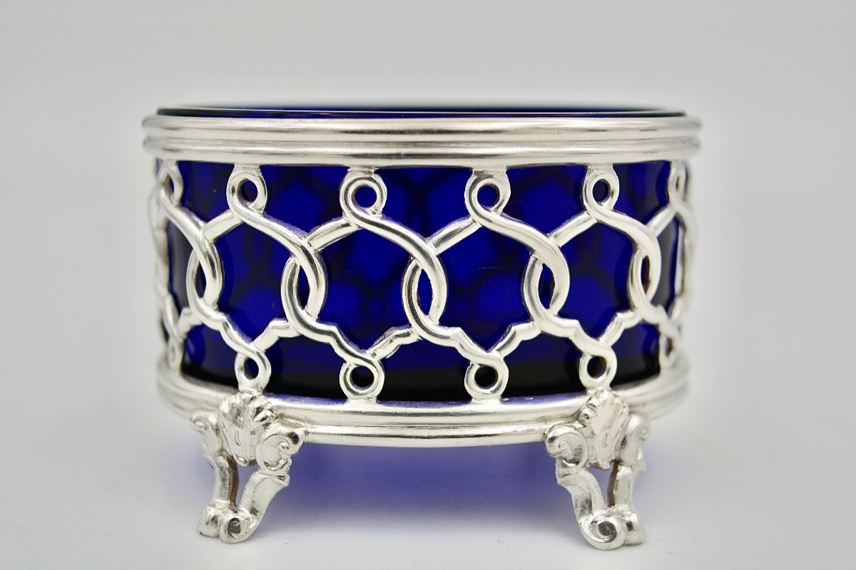 Ensemble: Quatre Salerons En Argent Et Cristal Bleu, Par Turquet Orfèvre Vers 1855-photo-3