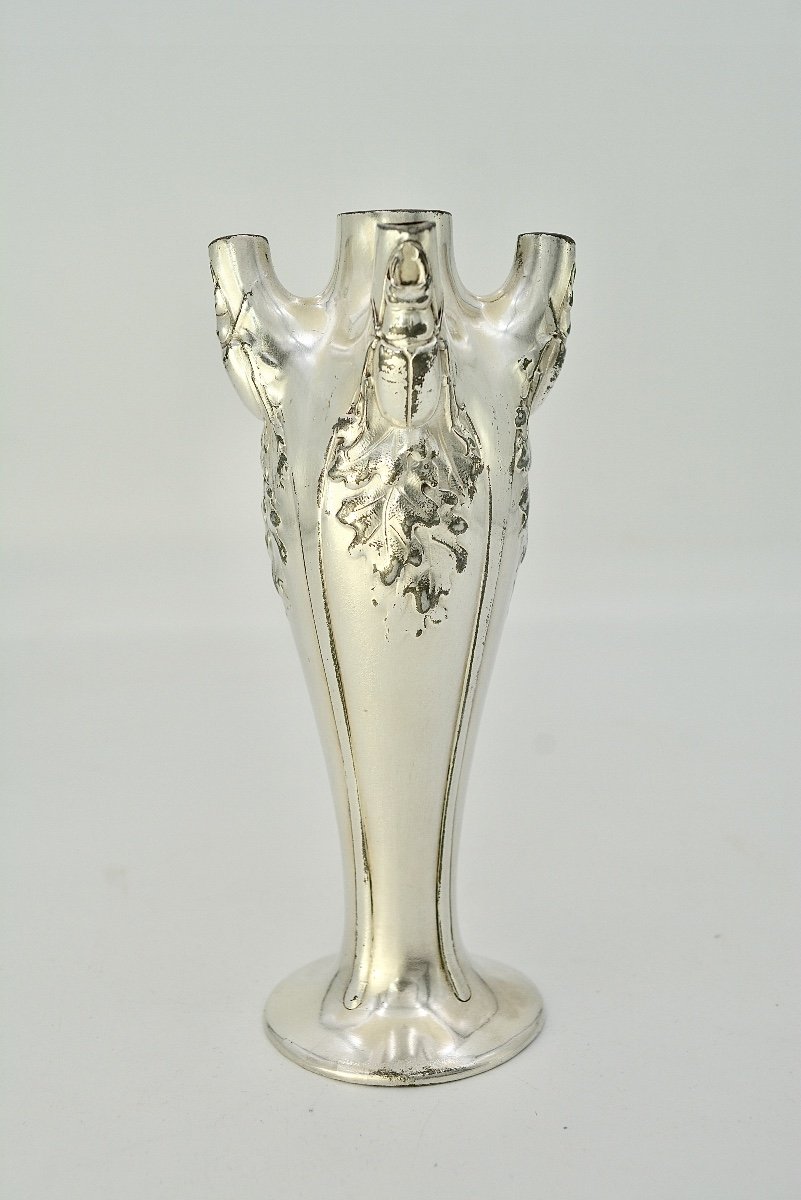 Christofle / Gallia, Art Nouveau, Scarab Vase In Silver Metal.-photo-2