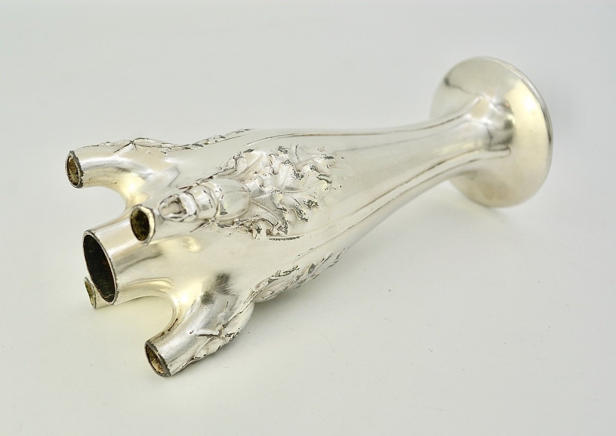 Christofle / Gallia, Art Nouveau, Scarab Vase In Silver Metal.-photo-3