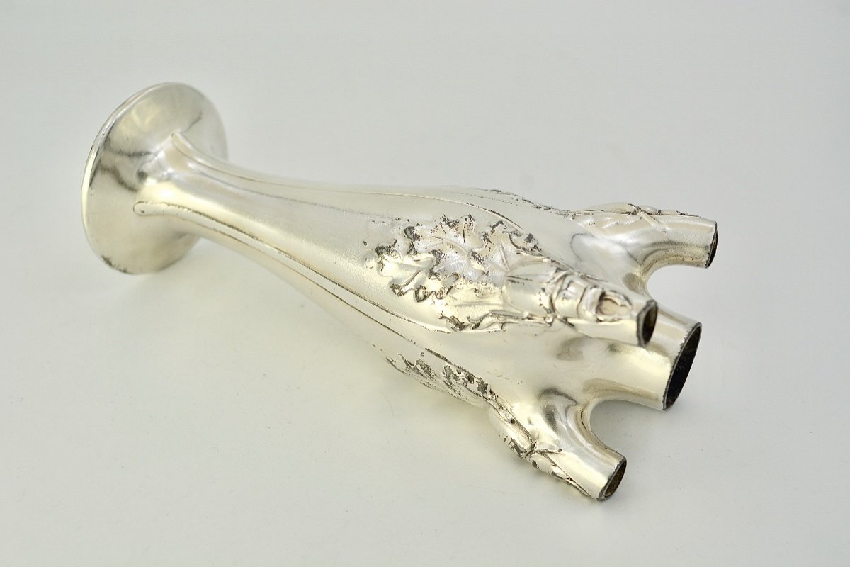Christofle / Gallia, Art Nouveau, Scarab Vase In Silver Metal.-photo-4