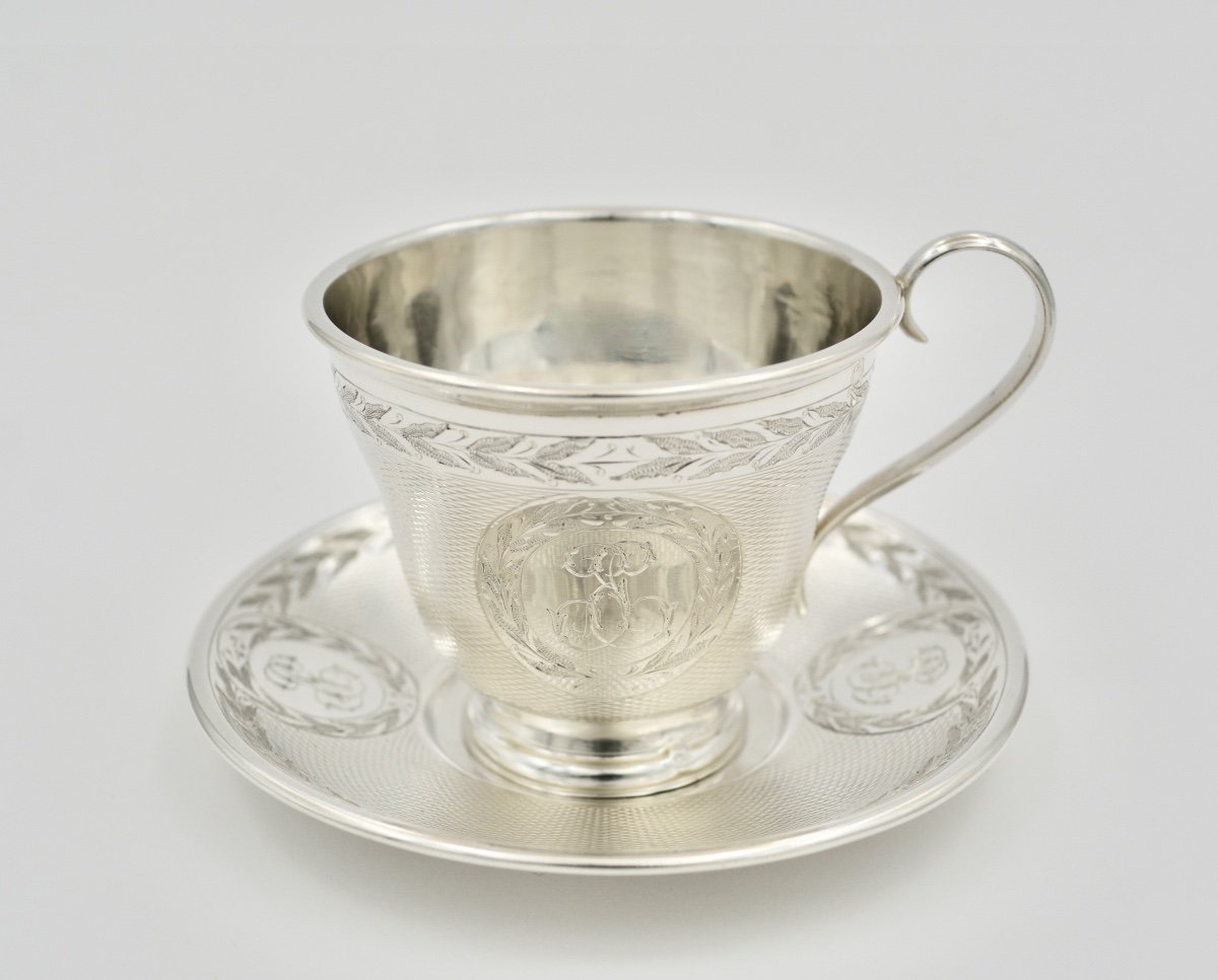 Tasse Et Sa Sous Tasse Argent Napoleon III Par Roussel  Orfèvre / 5 pièces disponibles -photo-2