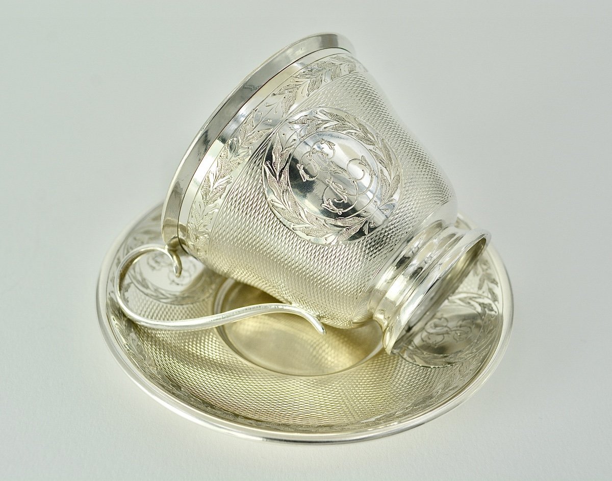 Tasse Et Sa Sous Tasse Argent Napoleon III Par Roussel  Orfèvre / 5 pièces disponibles -photo-4