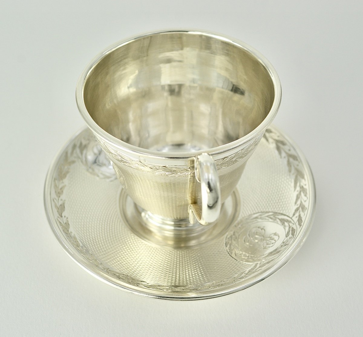 Tasse Et Sa Sous Tasse Argent Napoleon III Par Roussel  Orfèvre / 5 pièces disponibles -photo-1