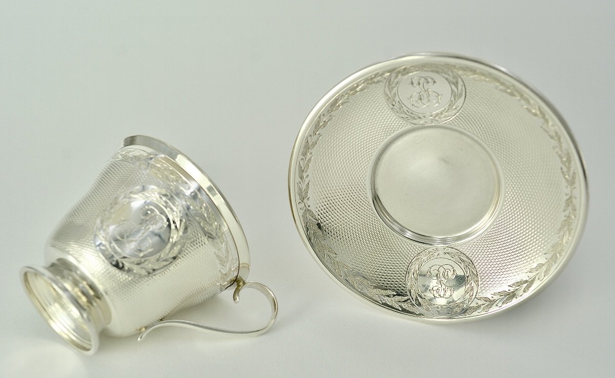 Tasse Et Sa Sous Tasse Argent Napoleon III Par Roussel  Orfèvre / 5 pièces disponibles -photo-2