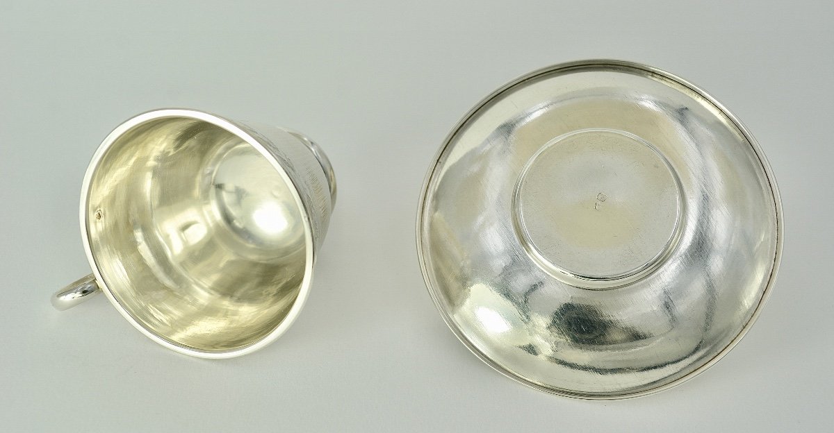 Tasse Et Sa Sous Tasse Argent Napoleon III Par Roussel  Orfèvre / 5 pièces disponibles -photo-3