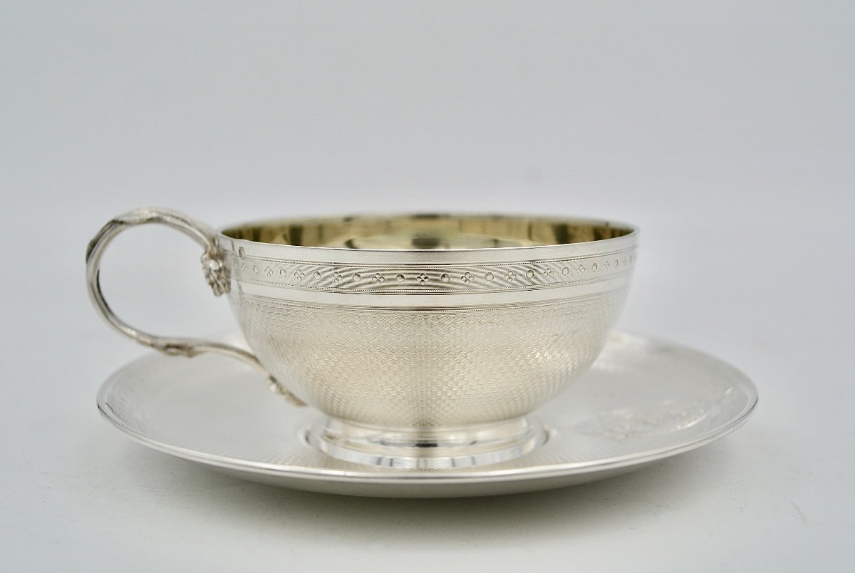 Napoleon III Silver Cup And Saucer By Maison Fouquet-gueudet Circa 1880