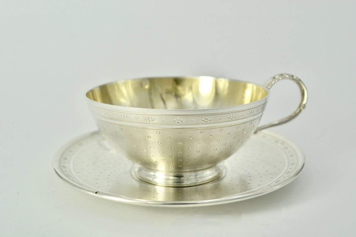Cup And Its Silver Saucer By Cooper Orfevre Circa 1840-photo-2