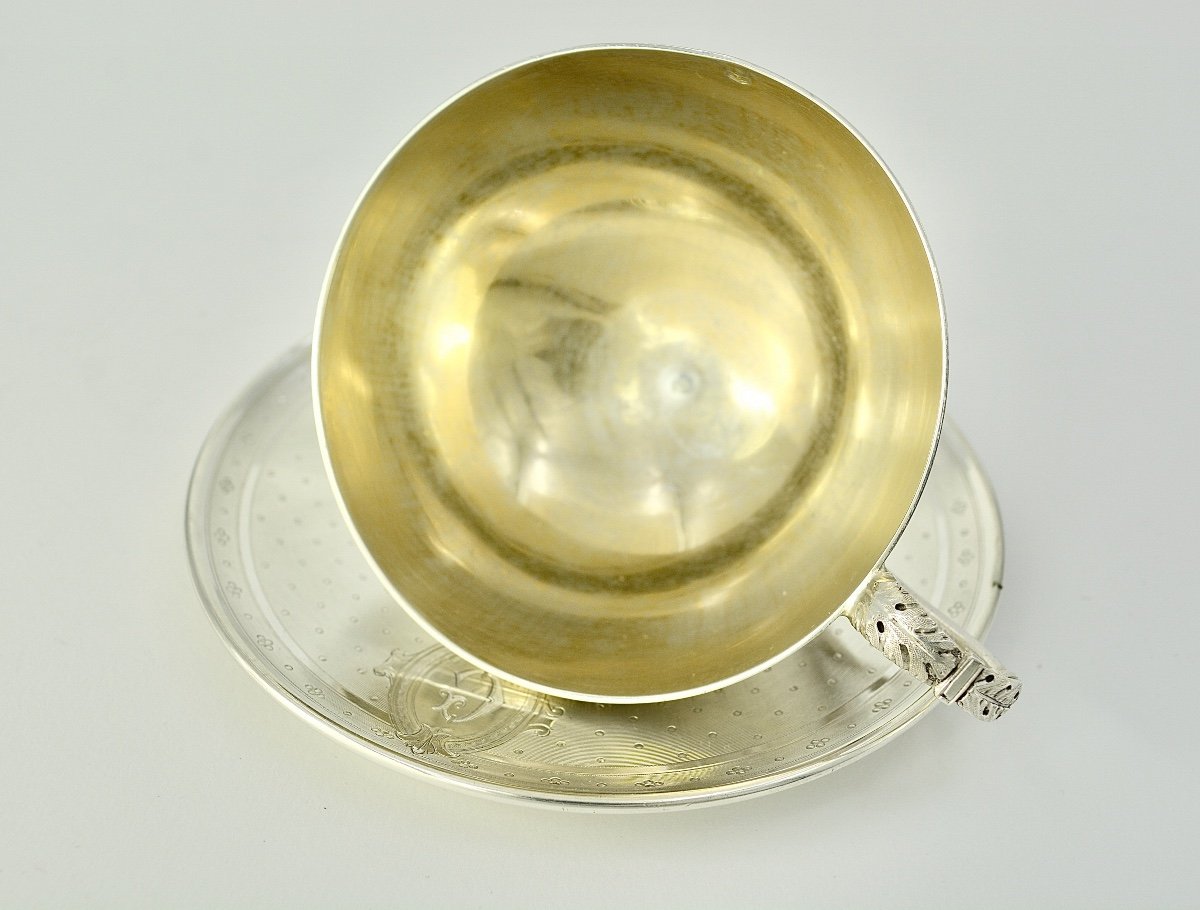 Cup And Its Silver Saucer By Cooper Orfevre Circa 1840-photo-2