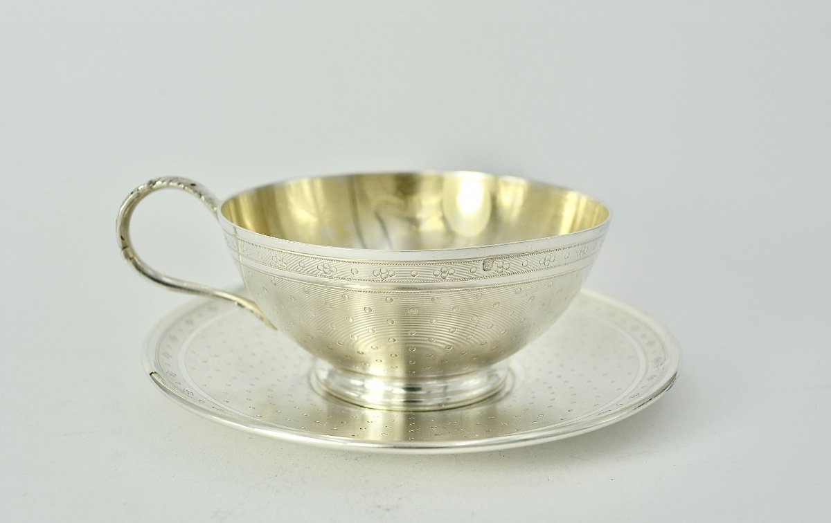 Cup And Its Silver Saucer By Cooper Orfevre Circa 1840