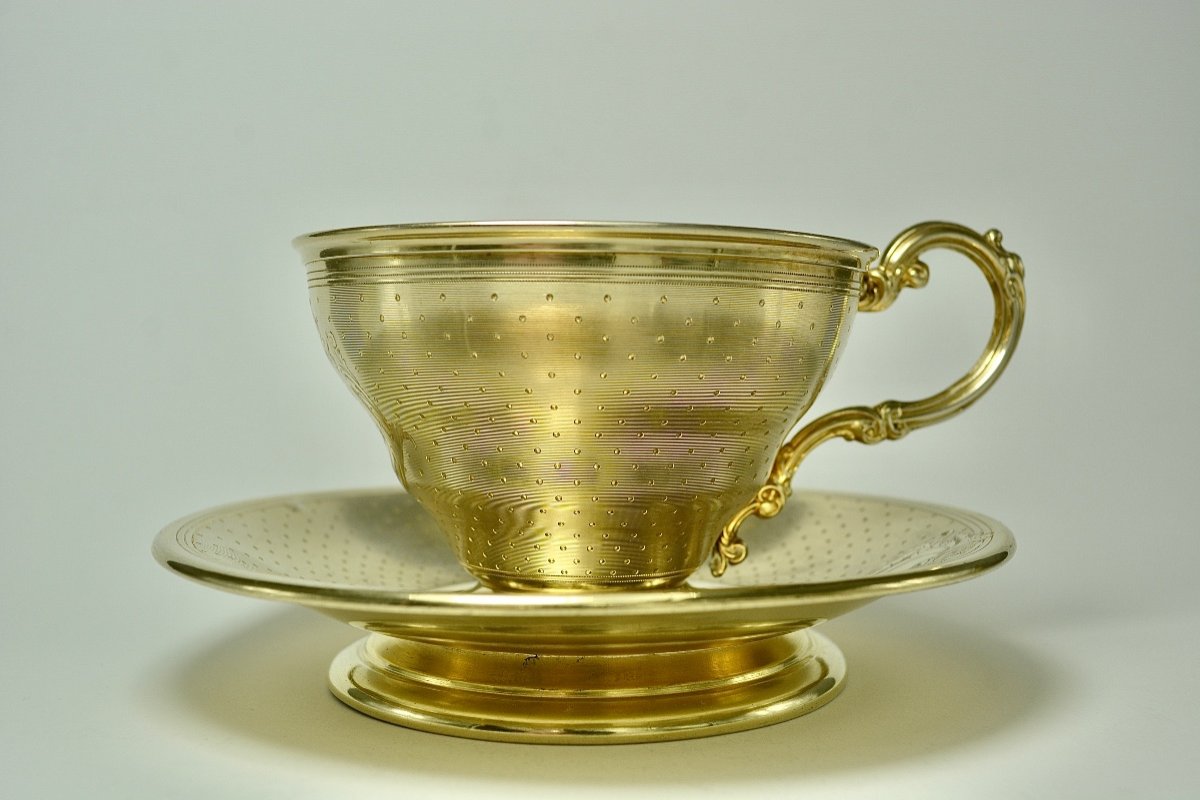 Une Tasse Et Sa Sous Tasse Argent Doré  Par Vautrin  Orfèvre / 2 ensembles dispo-photo-3