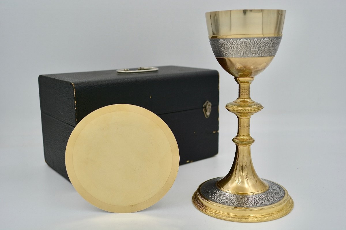 Calice Et Sa Patène, Argent Doré Et Bronze Doré. France Vers 1930-photo-3