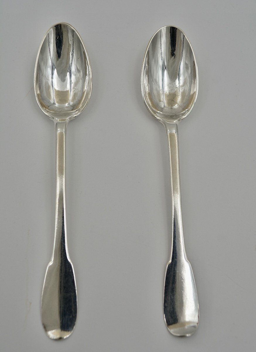Pair Of Tea Spoons, Silver France Eighteenth Century-photo-4
