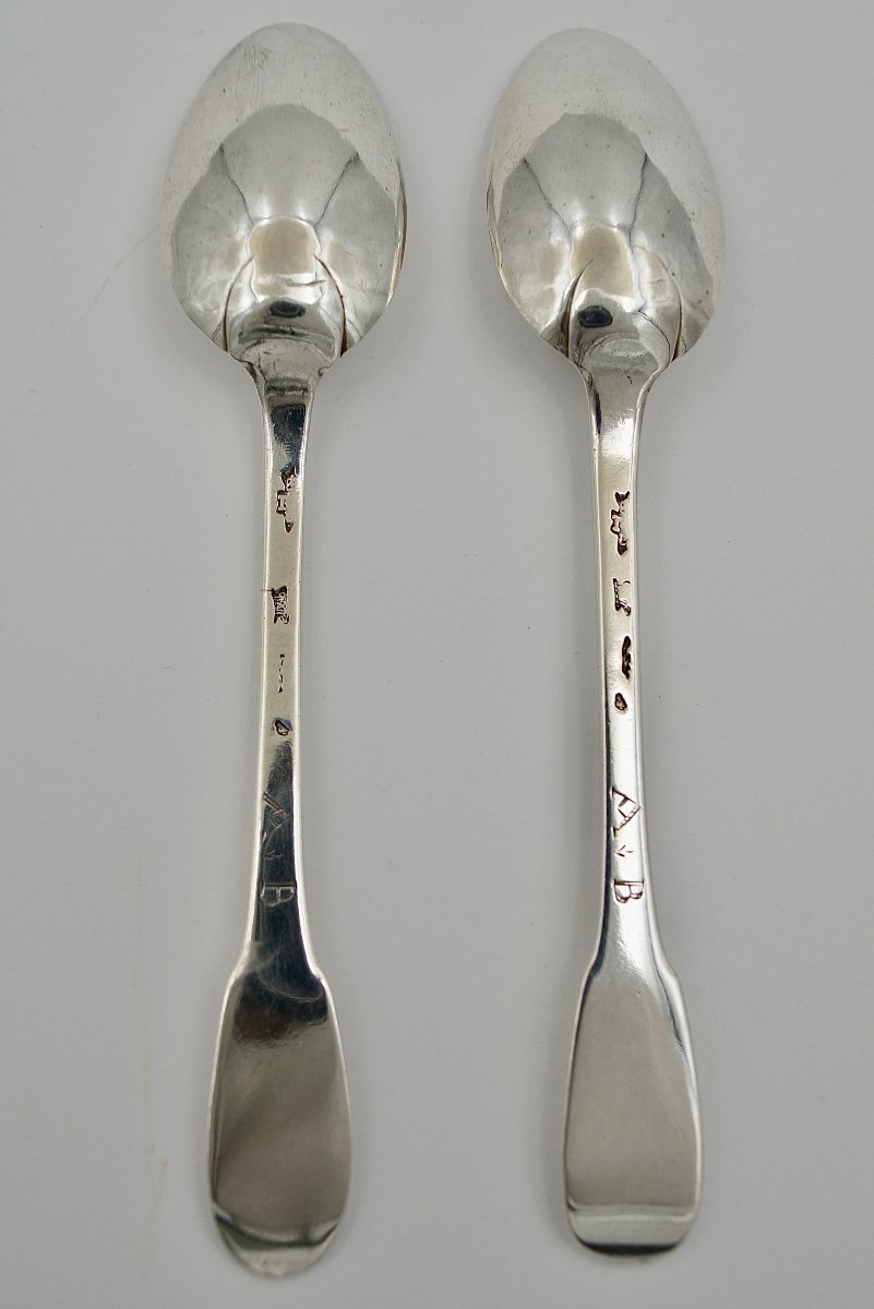 Pair Of Tea Spoons, Silver France Eighteenth Century-photo-1