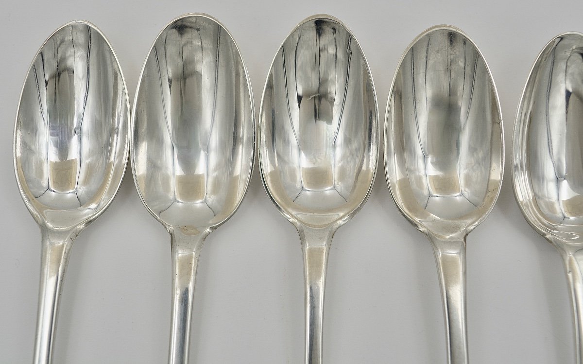 Suite Of Six Spoons In Silver, France Eighteenth Century-photo-2