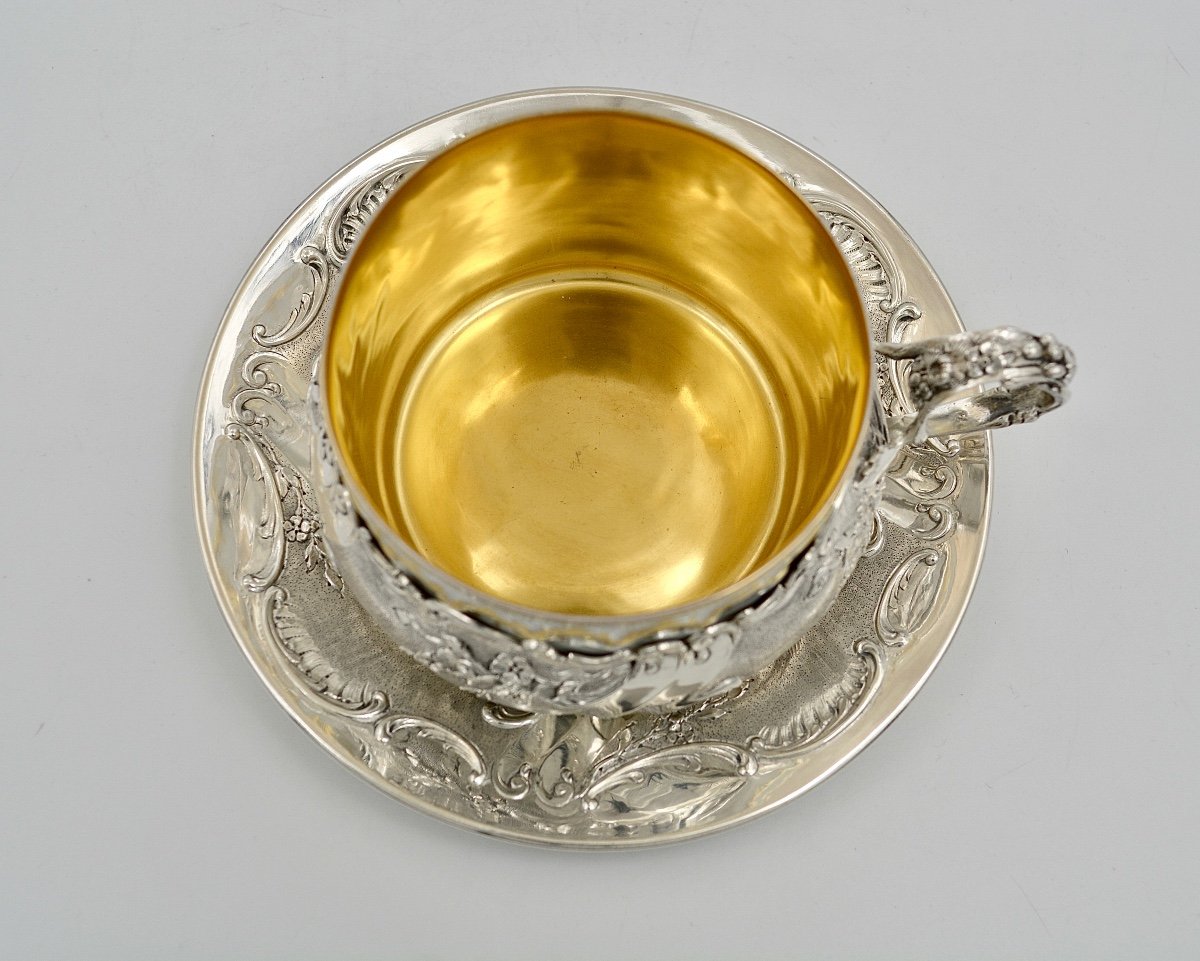 Cup And Its Saucer In Silver And Porcelain France Circa 1900-photo-6