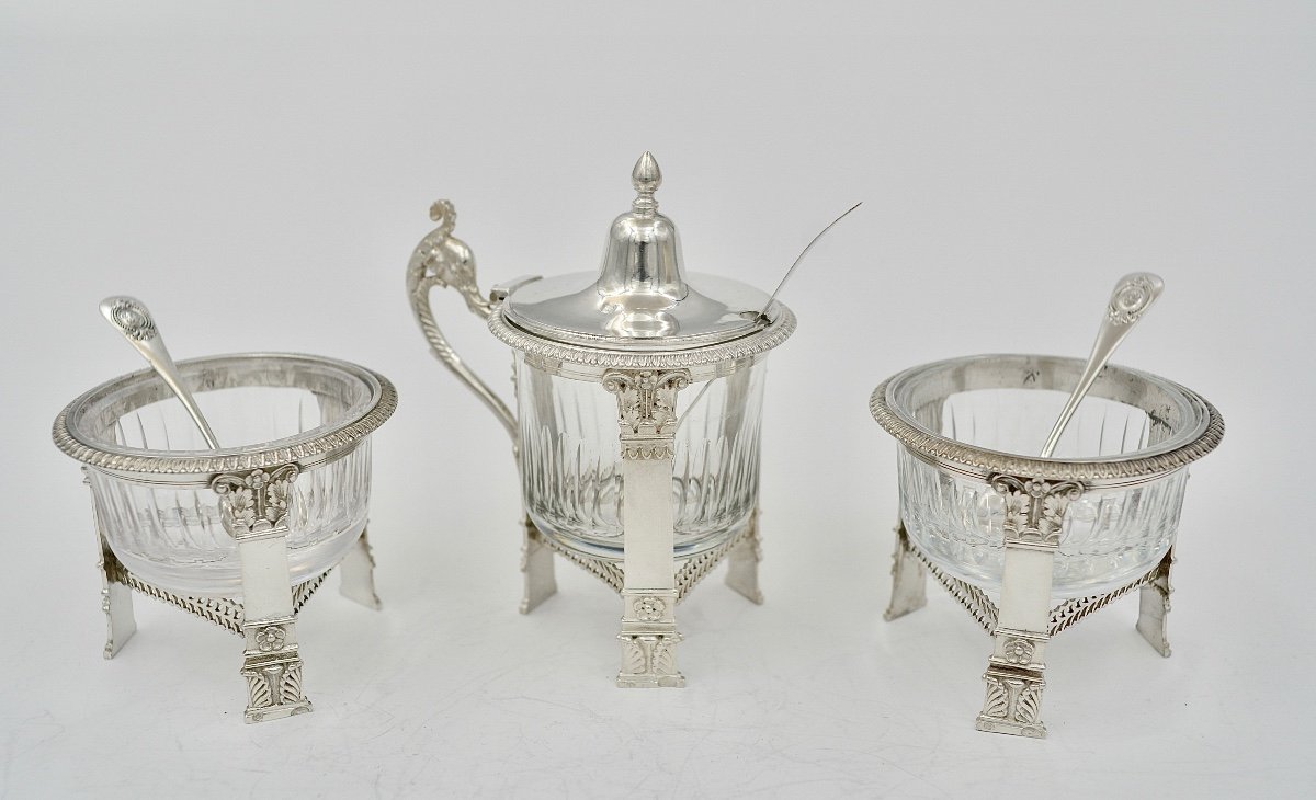 Condiment Service In Silver And Crystal, France Circa 1830