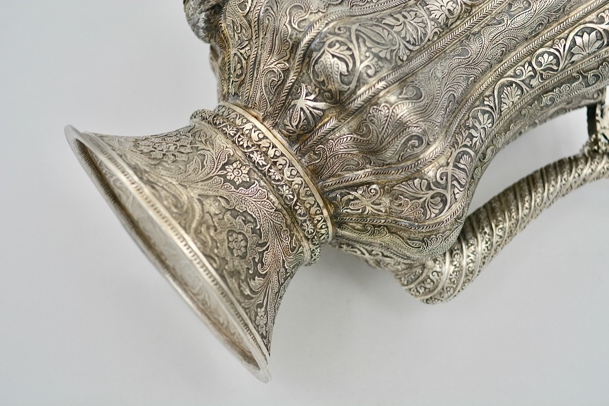 India XIXth Century. Silver Jug / Teapot With Two Pouring Spouts-photo-8