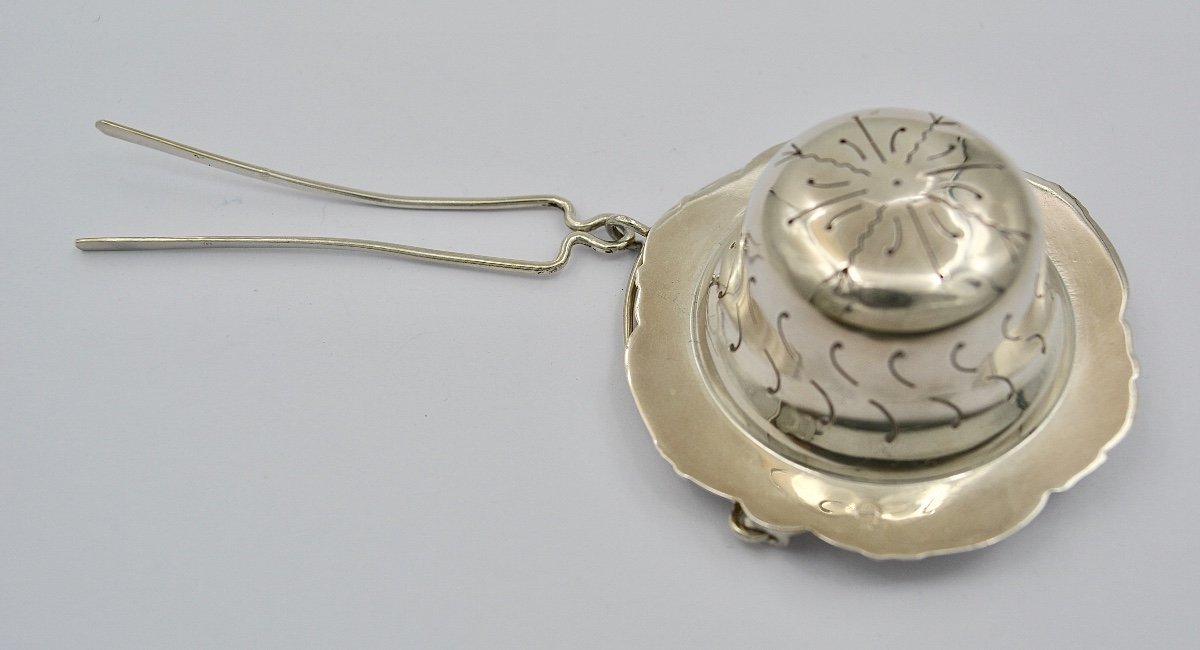 Silver Tea Strainer, France By Henri Soufflot Orfèvre.-photo-2